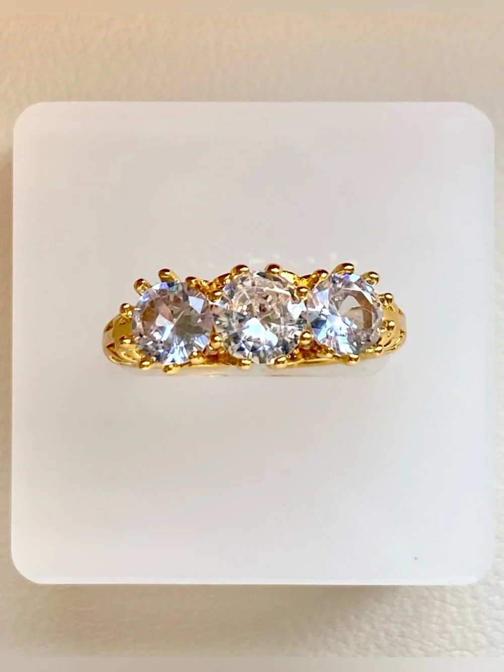 Gold Three-Stone Cubic Zirconia Ring - Clear